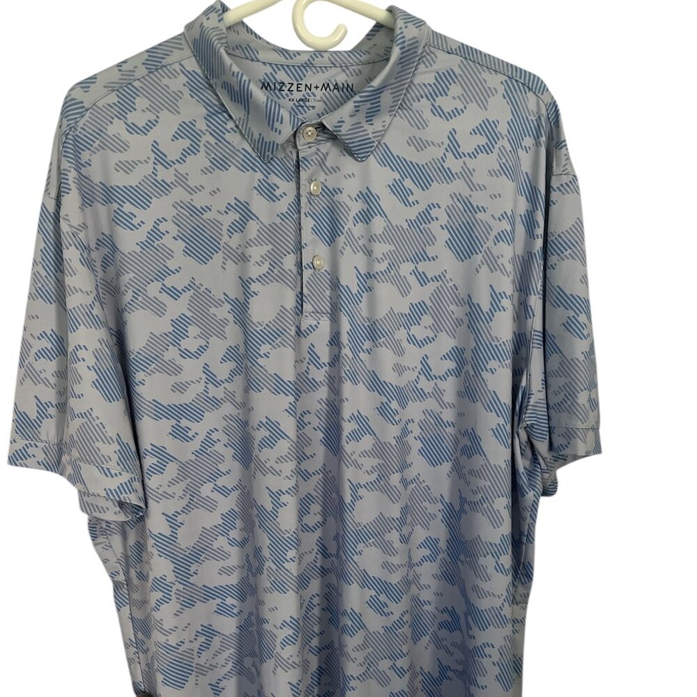 Mizzen + Main Golf Polo - XXL - Blue w/Geometric Design - Worn Once - Mint Cond.